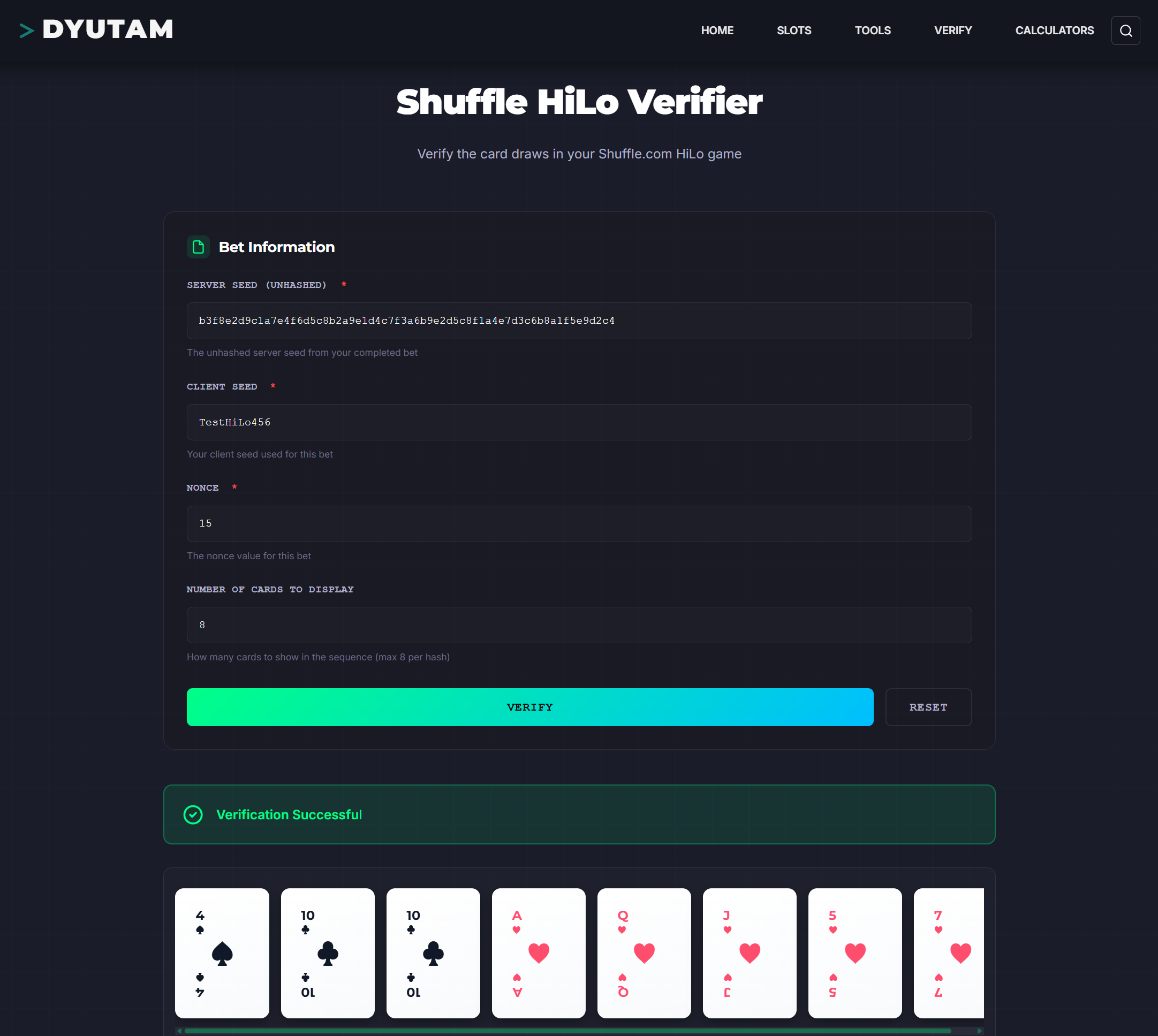 shuffle hilo verification provably fair