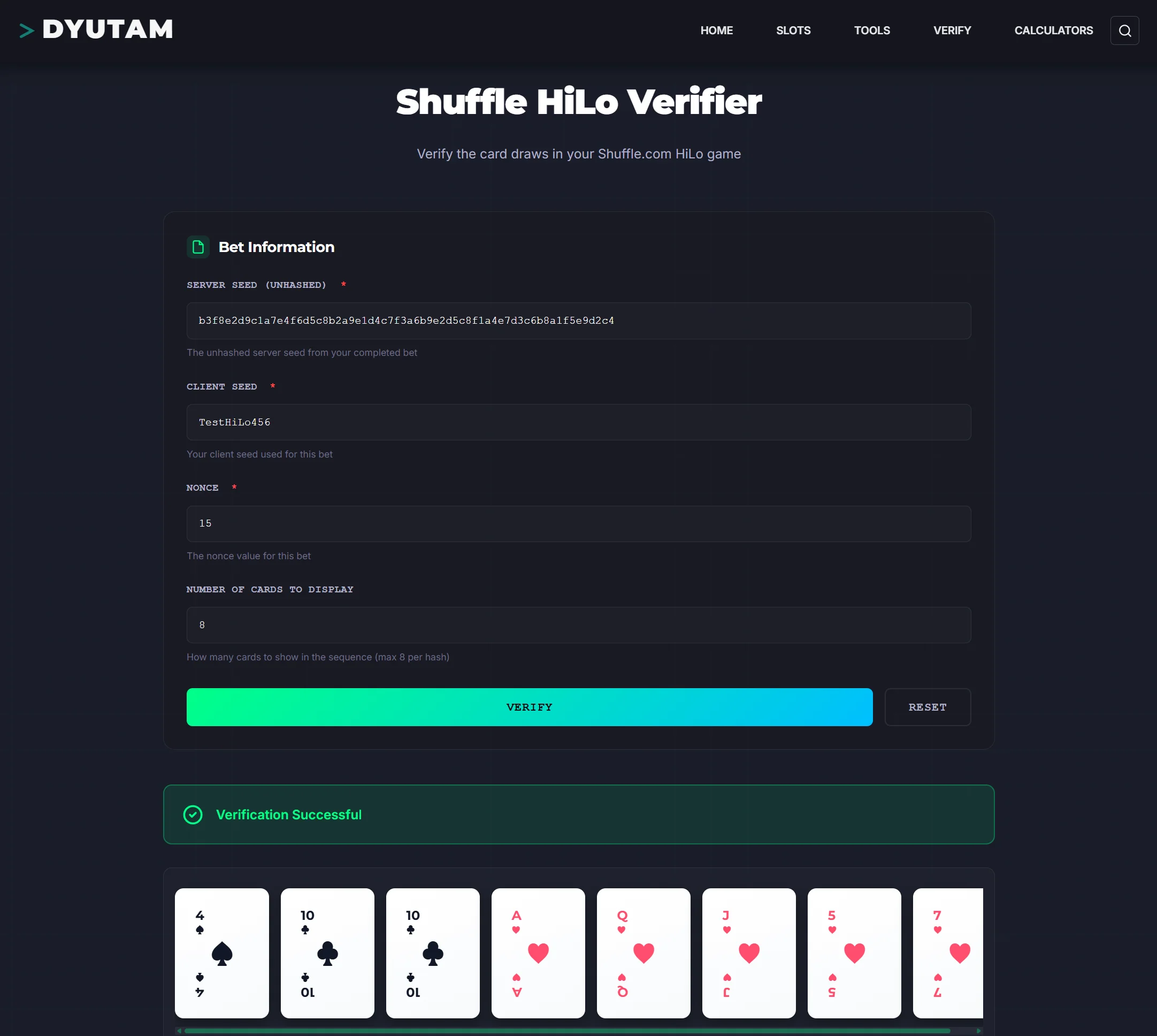 shuffle hilo verification provably fair