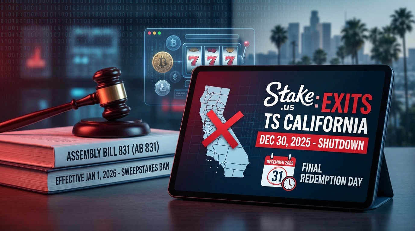 Stake.us Exits California: Sweepstakes Giant Shuts Down Ahead of AB 831 Ban