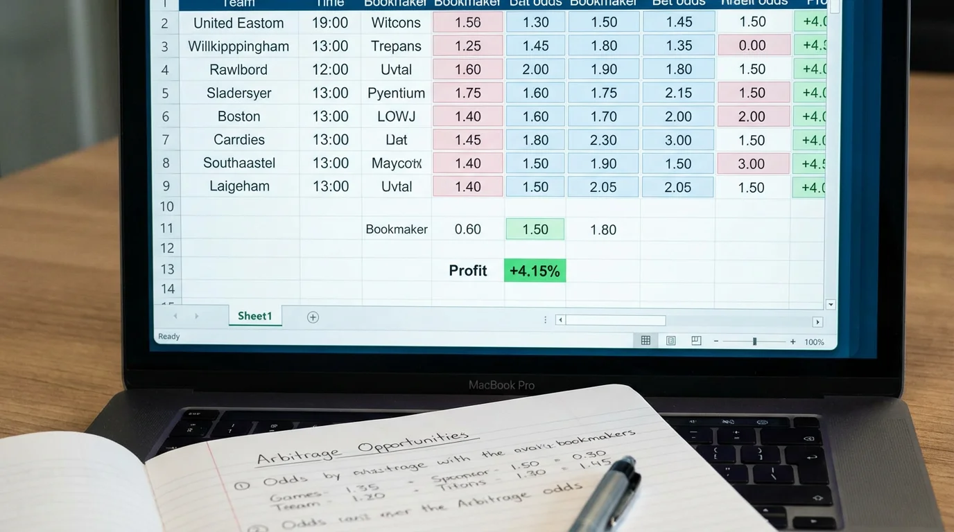 Arbitrage betting mathematics illustration showing how to calculate guaranteed profits across multiple bookmakers