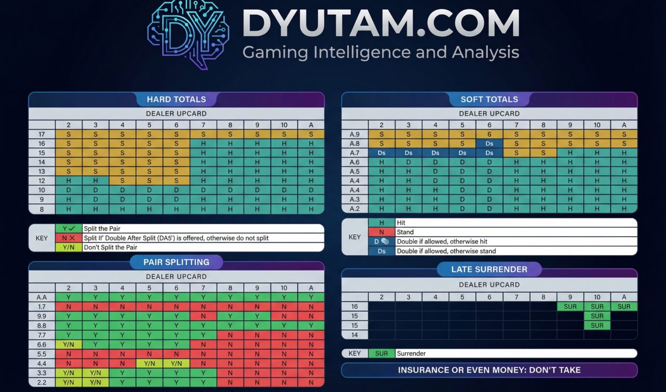 Blackjack perfect play strategy chart for download and printing