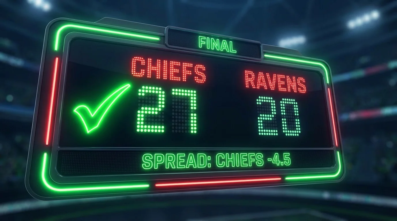 Scoreboard example showing Chiefs covering a -4.5 spread