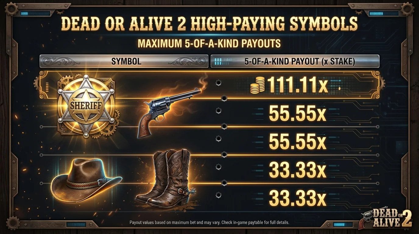 Dead or Alive 2 Paytable Symbols Infographic