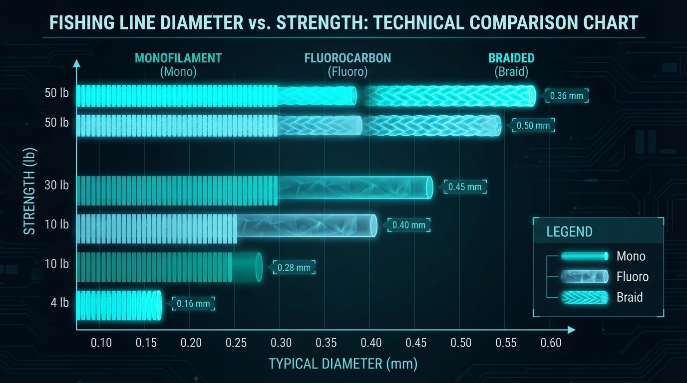 Fishing Line Diameter vs Strength Technical Comparison Chart