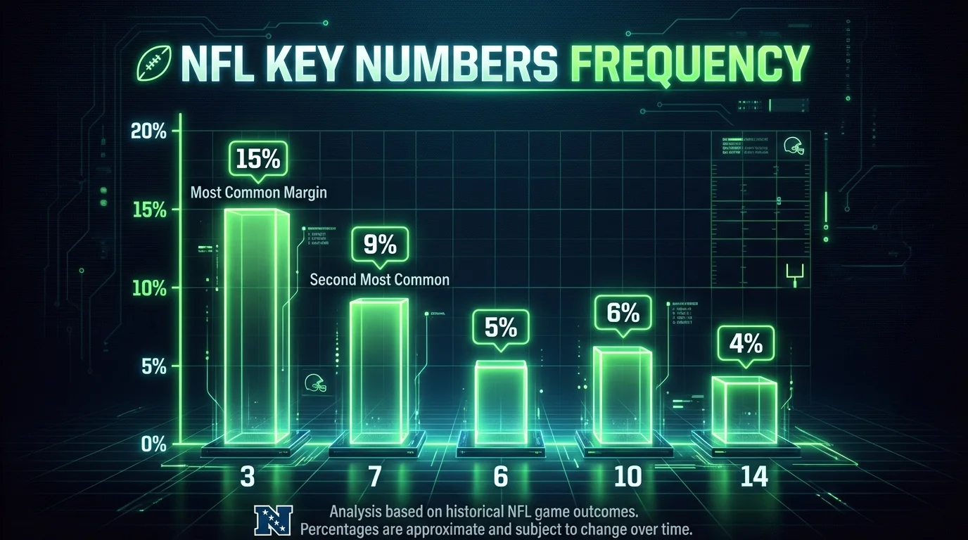 Chart showing the frequency of NFL margins of victory (3, 7, 6, 10, 14)