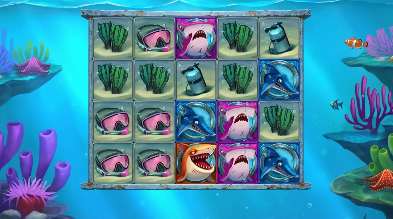 Razor Shark slot game reels showing underwater theme with shark symbols