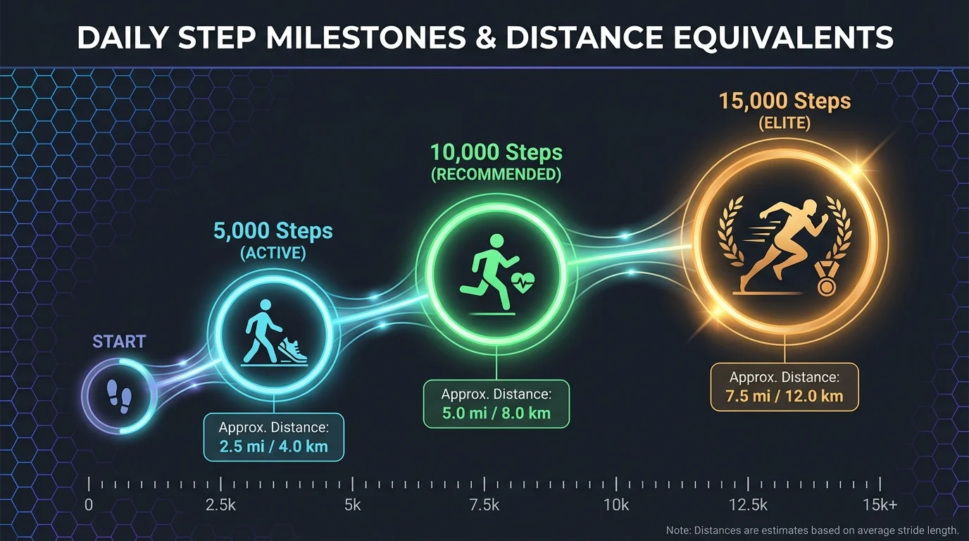 Daily Step Count Milestones and Distance Conversion Chart