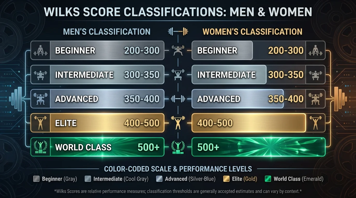 Wilks Score Classification Chart for Men and Women