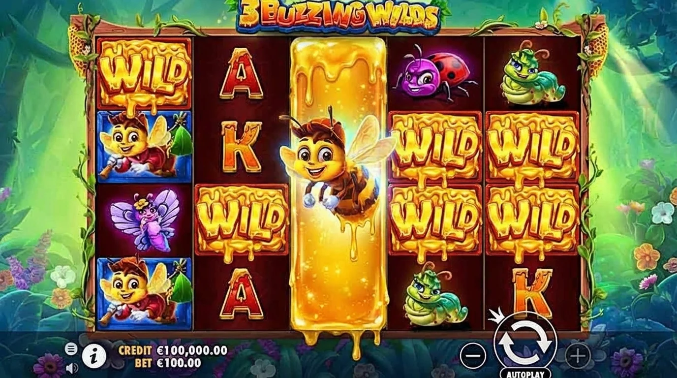 3 Buzzing Wilds Wild symbol and Surrounding Wild queen bee feature