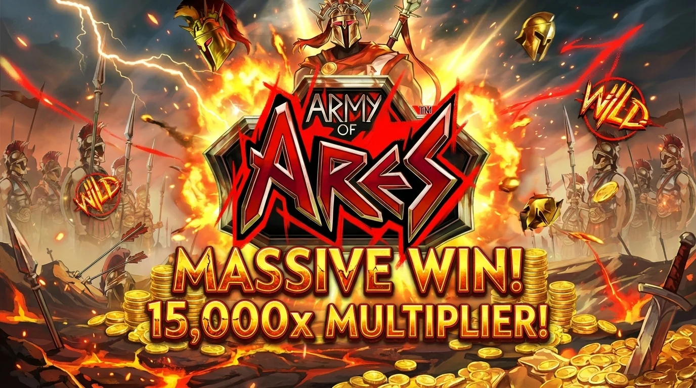 Army of Ares slot big win celebration showing maximum win potential