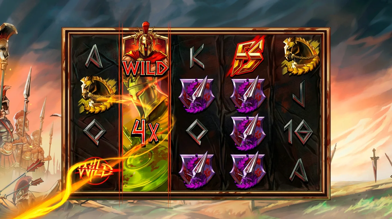 Army of Ares slot game reels showing Greek mythology war theme with Ares and warriors