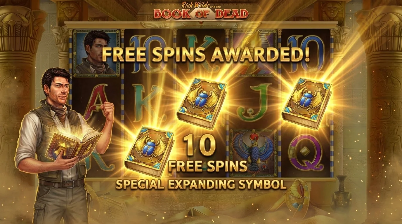 Book of Dead slot 3 scatter symbols triggering Free Spins