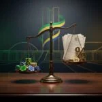 Brazil gambling tax increase to 15% - scales of justice, casino chips, tax documents, Brazilian flag
