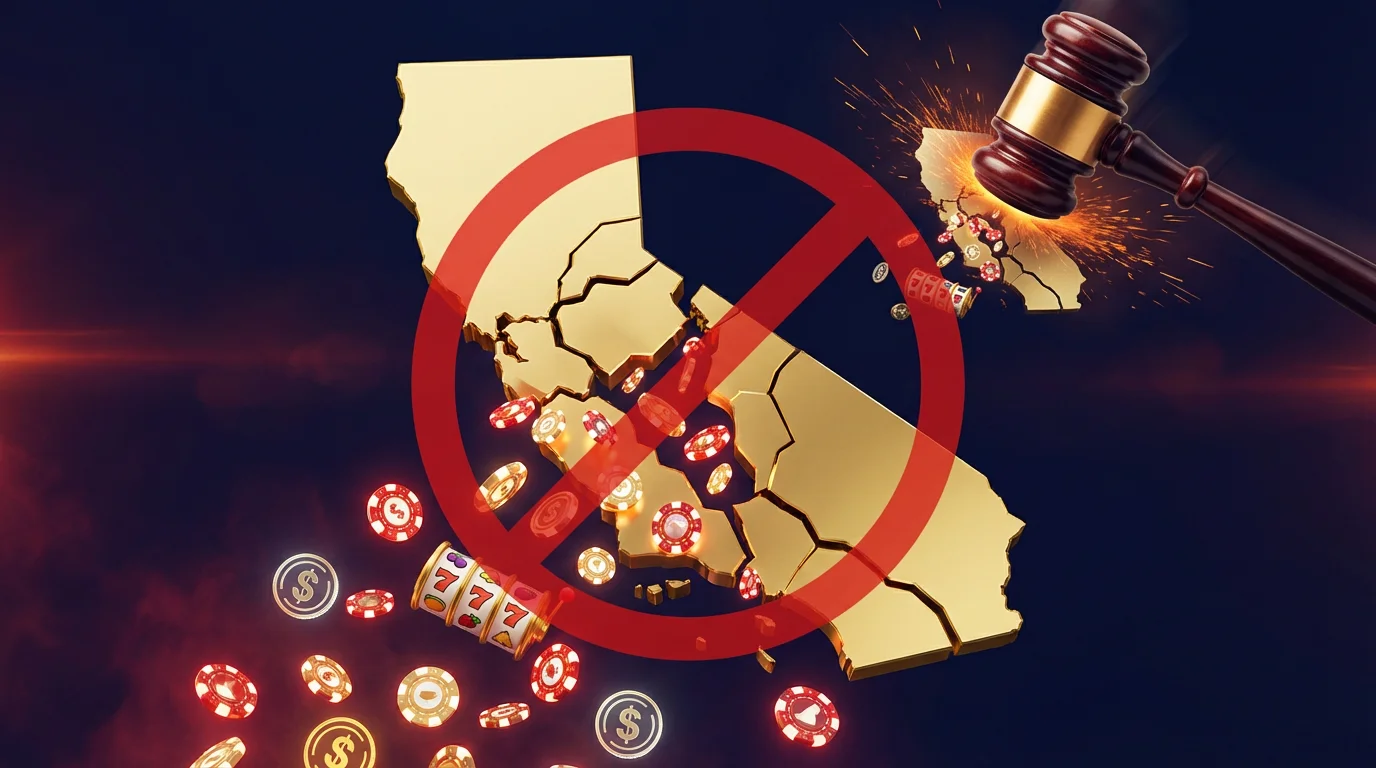 California AB 831 sweepstakes casino ban illustration showing regulatory crackdown on dual-currency gaming platforms