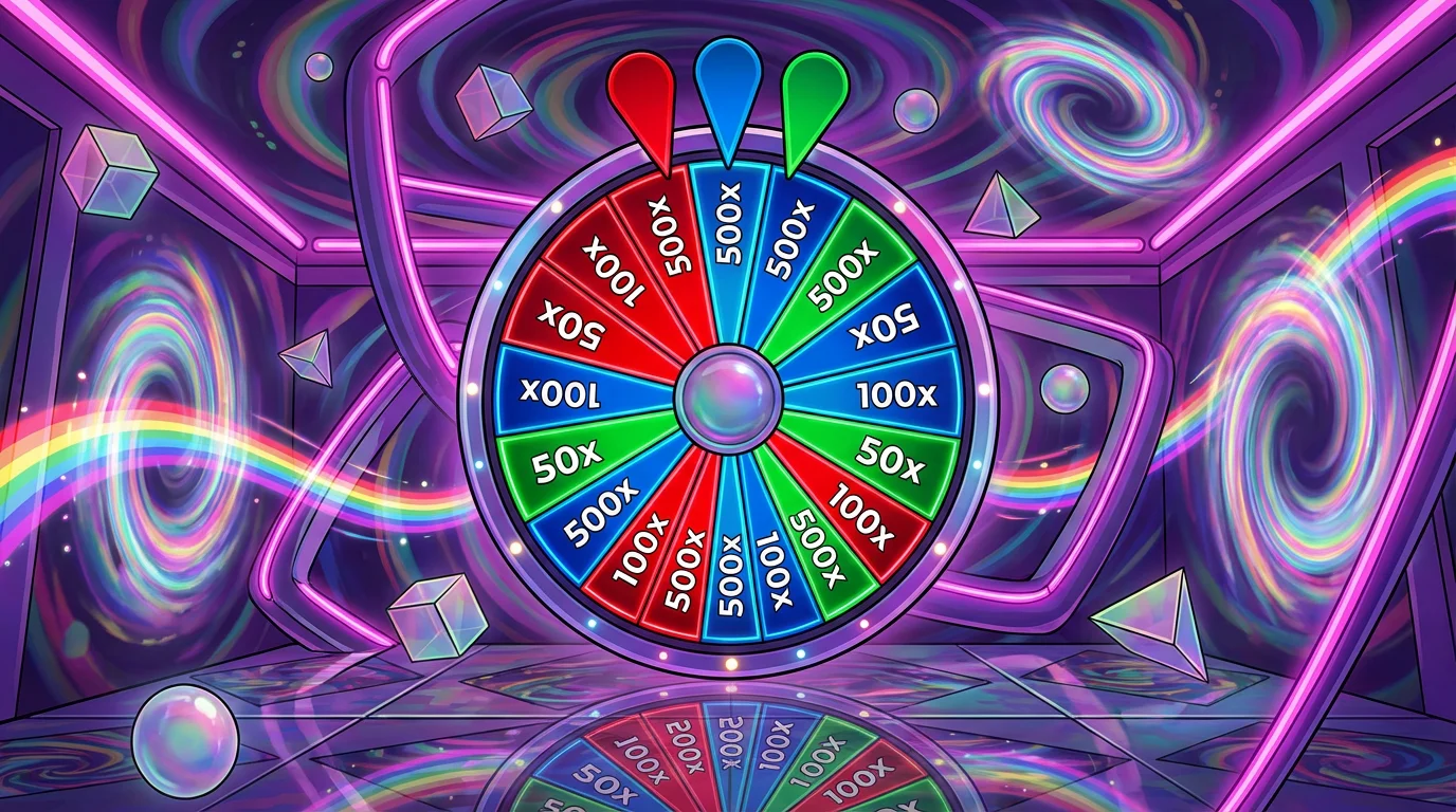 Crazy Time ultimate bonus wheel room with colorful wheel and flappers