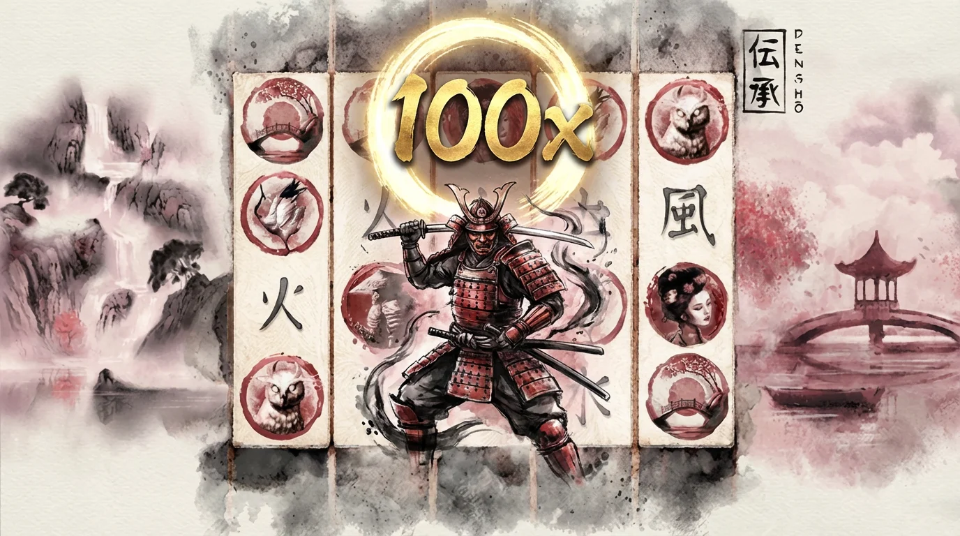 Densho Wild Multiplier Reels feature showing expanded Densho symbol with multiplier