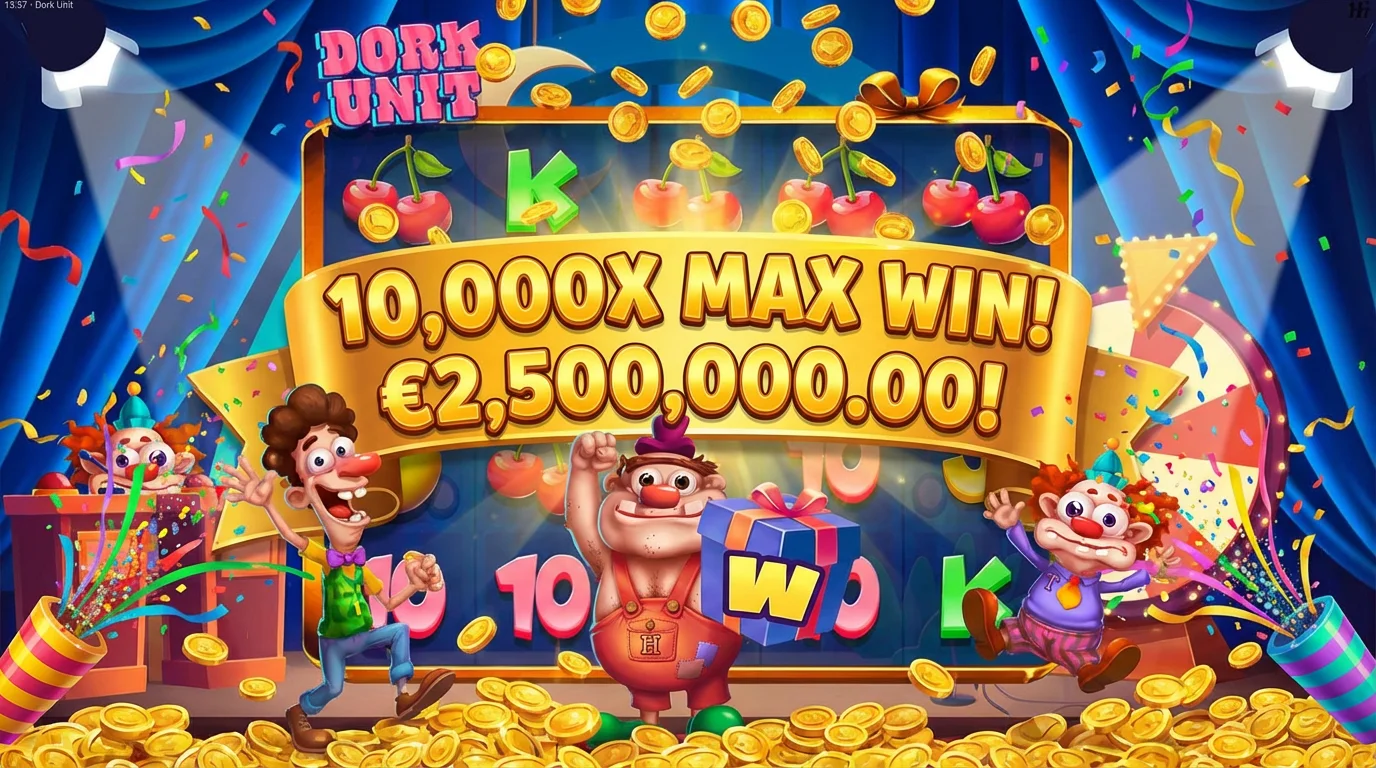 Dork Unit slot big win celebration showing maximum win potential