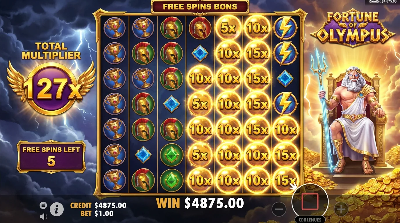 Fortune of Olympus slot Free Spins bonus with global multiplier