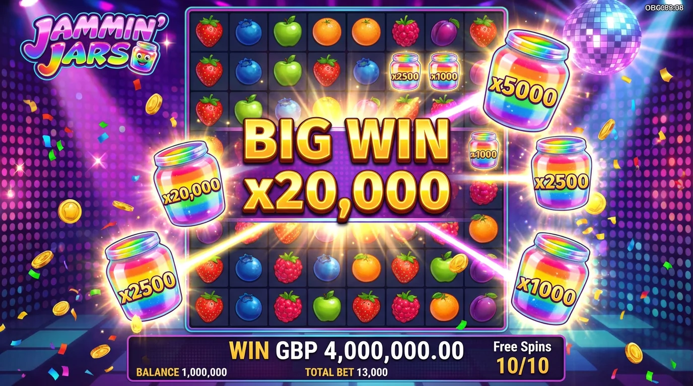 Jammin Jars slot massive big win celebration with 20000x potential
