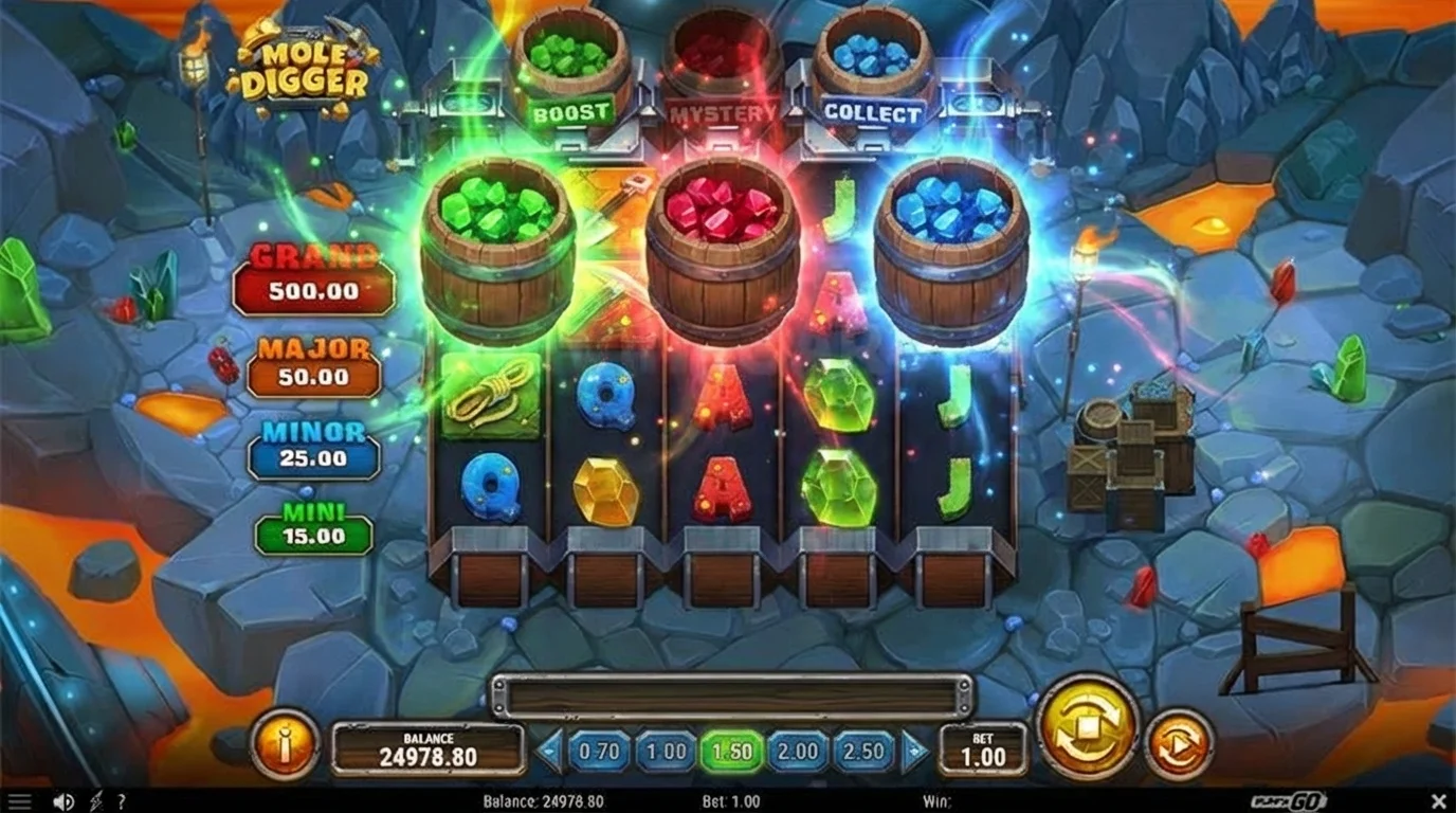 Mole Digger slot Feature Pots - Boost, Mystery, Collect