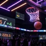 NBA basketball with betting odds overlay including point spread and player props