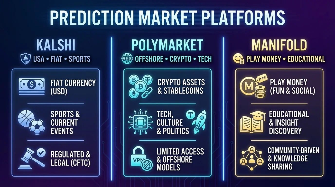 Prediction Market Platforms Comparison - Kalshi vs Polymarket vs Manifold