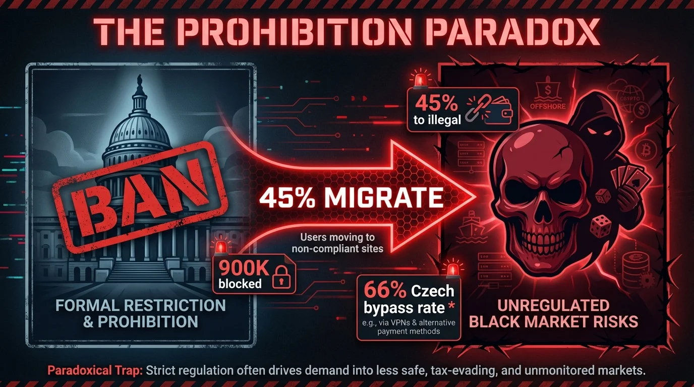 Infographic showing how gambling bans push 45% of users to black market