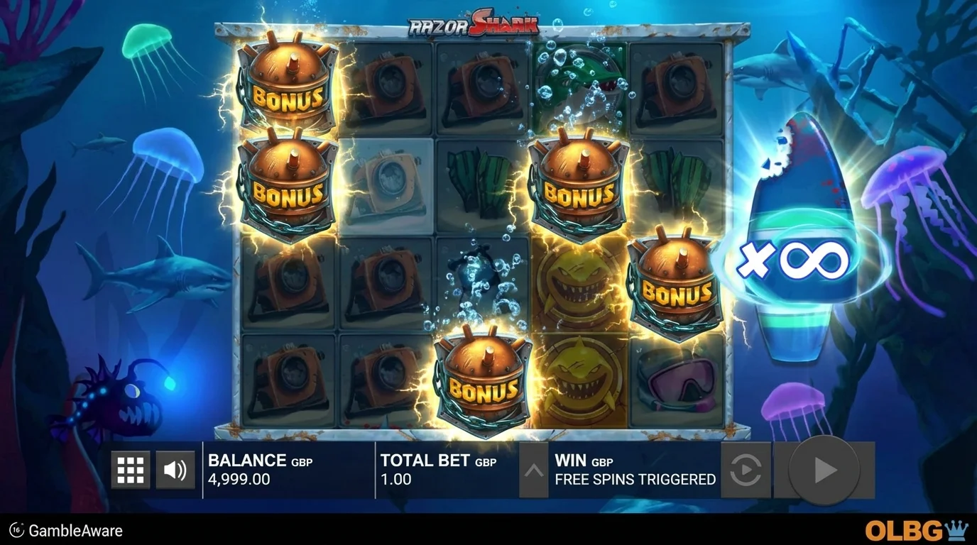 Razor Shark Free Spins trigger with scatter symbols