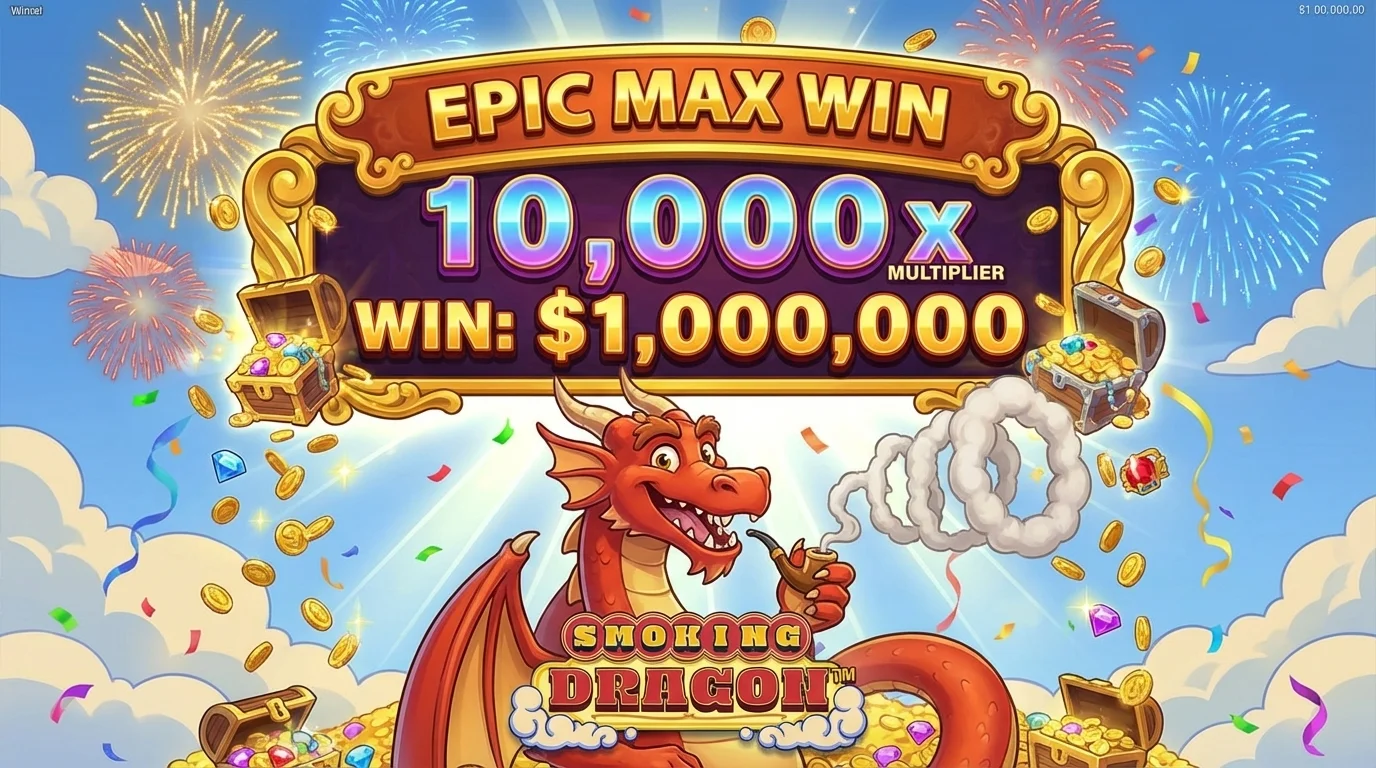 Smoking Dragon slot big win celebration with stacked multipliers