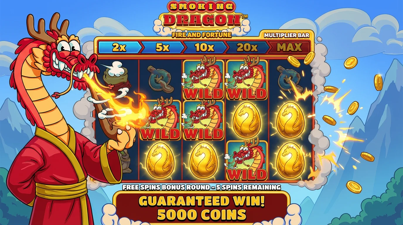 Smoking Dragon Fire and Fortune Epic Bonus with Multiplier Bar and guaranteed wins