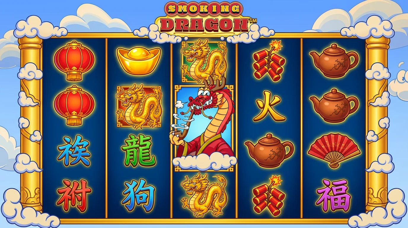 Smoking Dragon slot game reels showing Asian theme with dragon wild symbols and cascade mechanics