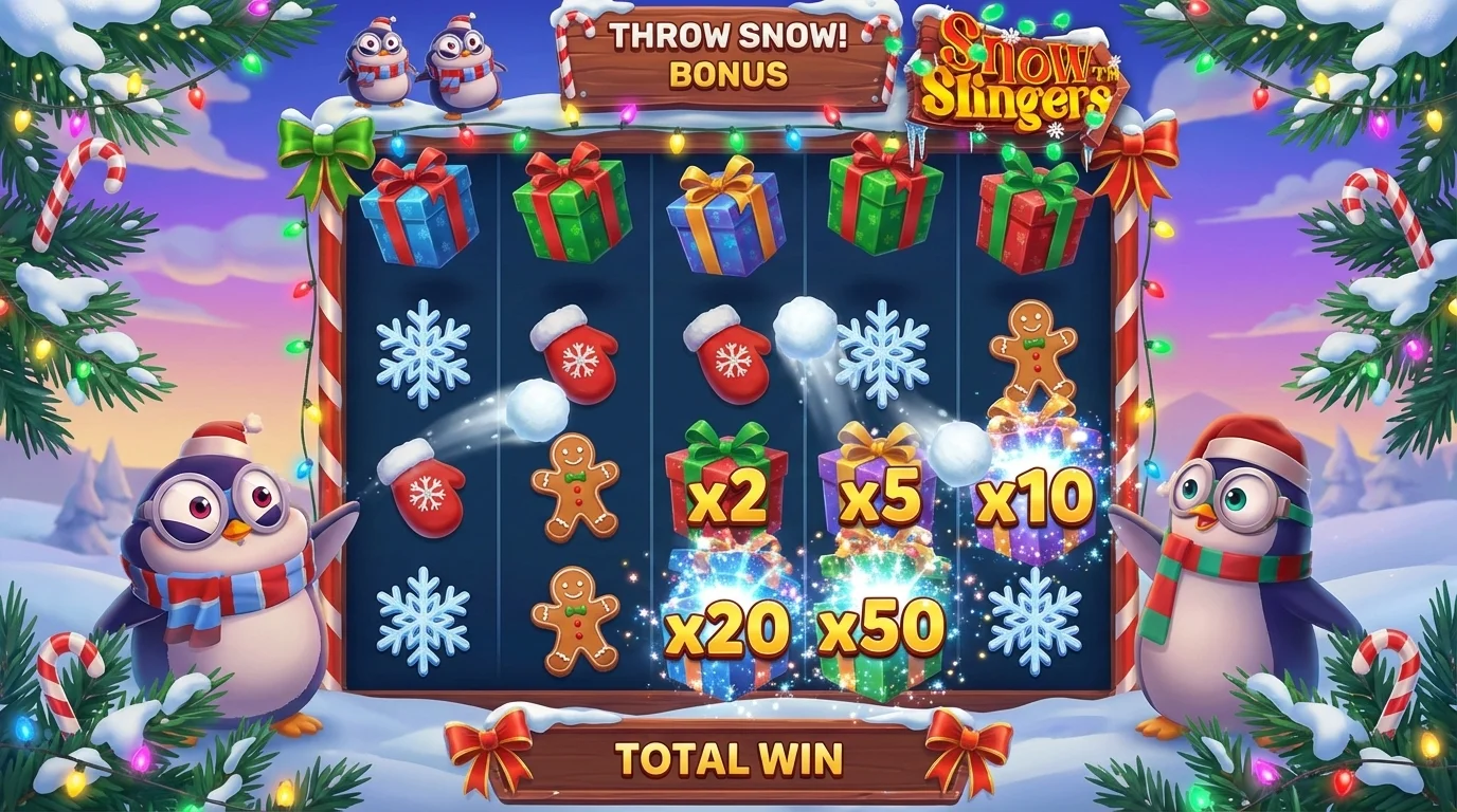 Snow Slingers Throw Snow bonus feature with Gift Boxes