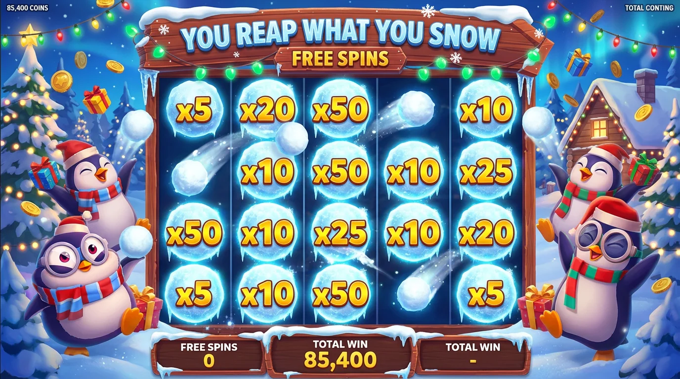 Snow Slingers You Reap What You Snow bonus with sticky multipliers