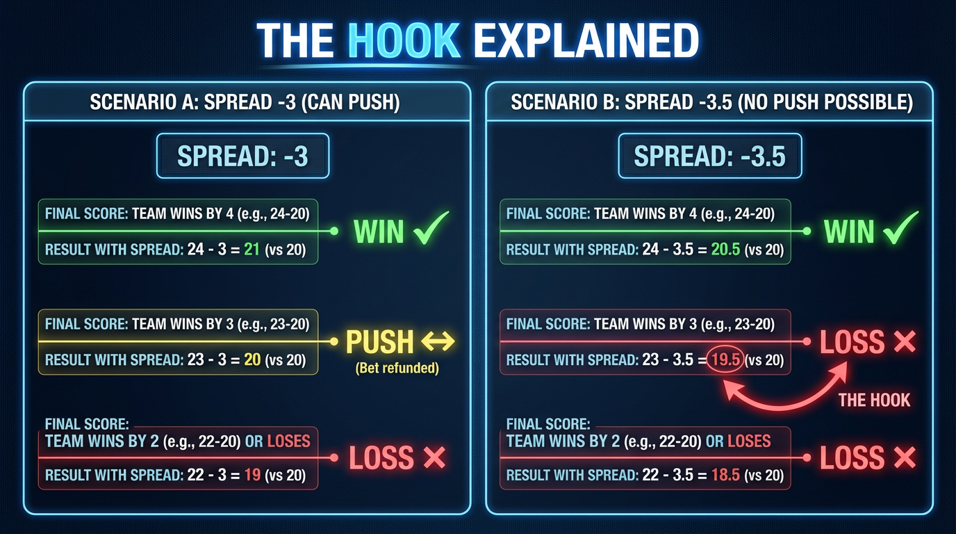 Visual comparison of lines with and without a hook