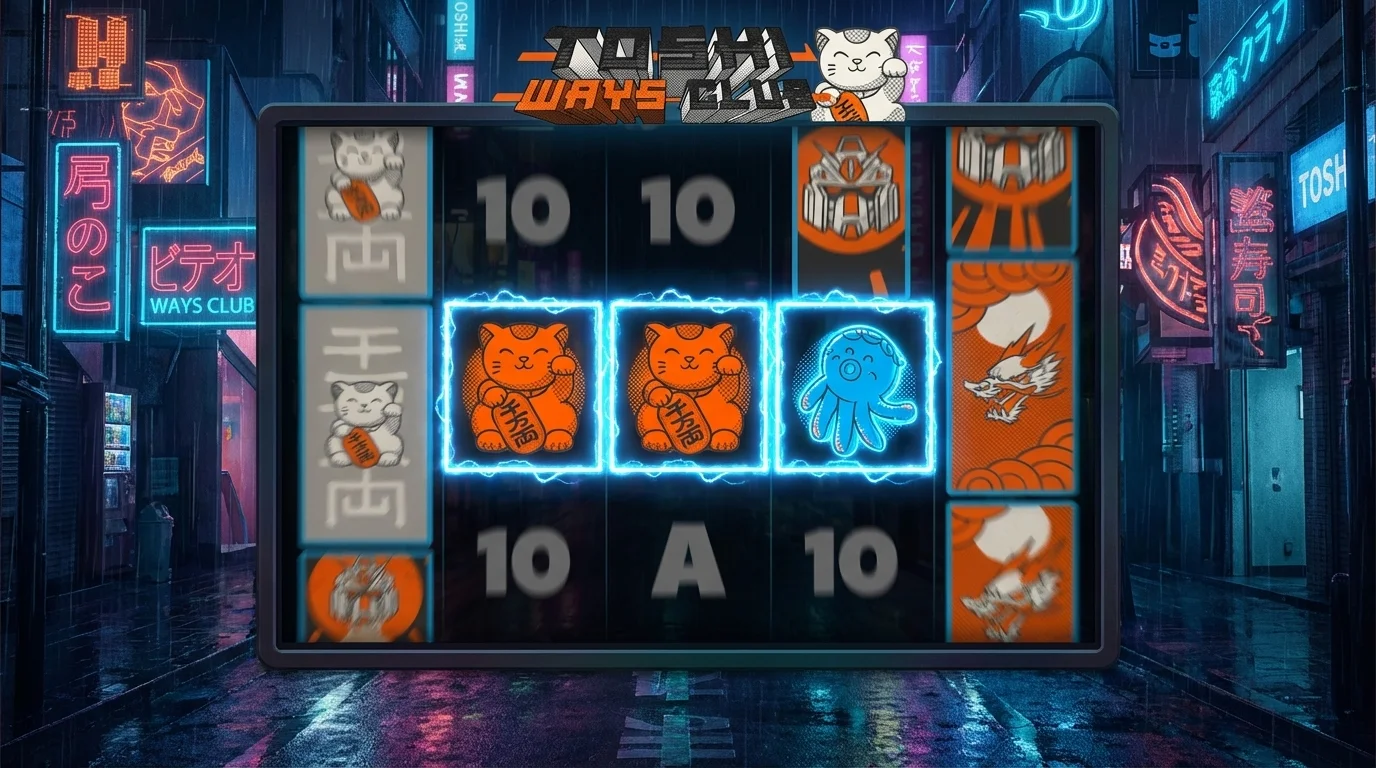 Toshi Ways Club slot Flash Frames mechanic with glowing blue frames