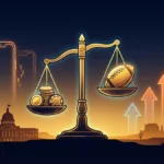 Arizona sports betting tax increase proposal illustration with scales of justice desert landscape and rising charts