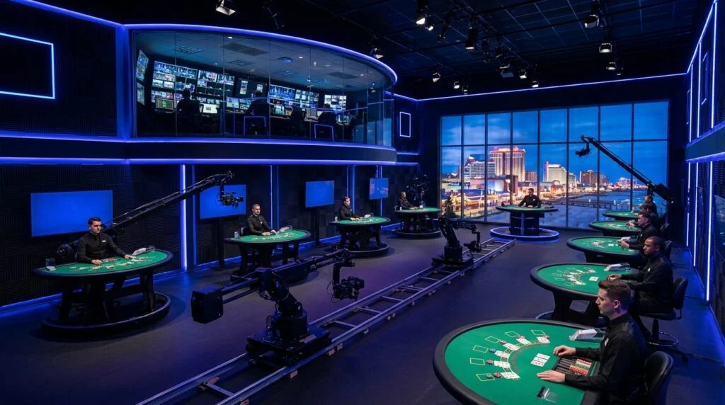 Evolution AB live dealer studio representing monopoly control of New Jersey iGaming market