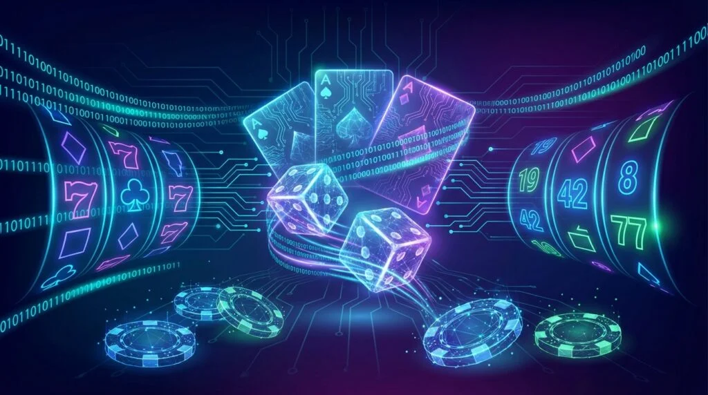 Digital representation of RNG algorithms generating random outcomes in online casino games