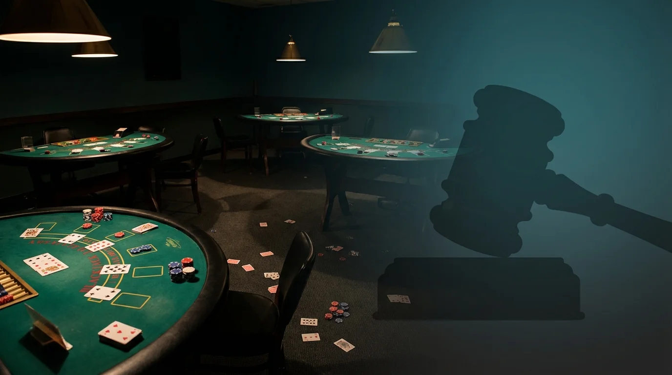 Empty California cardroom blackjack tables representing AG Bonta ban on blackjack-style games