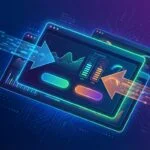 Digital prediction market dashboard with overlapping screens showing probability gauges and trading interfaces