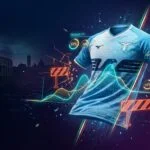 Sky blue Lazio-style jersey with broken regulatory barriers, Italian tricolor and Colosseum silhouette, prediction market probability charts