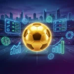 Golden soccer ball surrounded by glowing betting charts and odds boards in a packed stadium, illustrating World Cup 2026 record betting volume