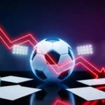 Soccer ball with a red downward arrow, casino chips and blank betting slips symbolizing sportsbook losses on the 2026 World Cup