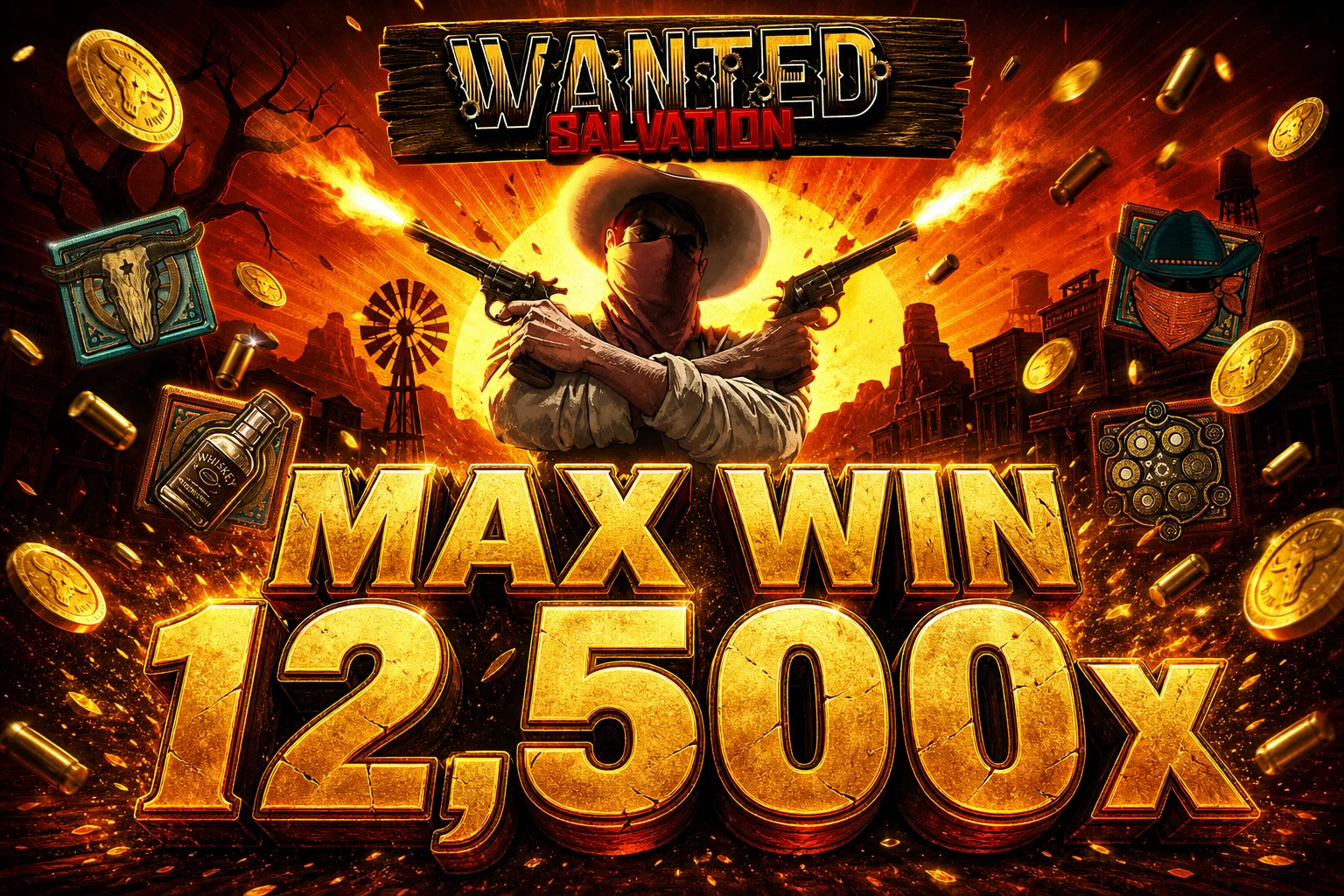 Wanted Salvation 12,500x max win celebration screen