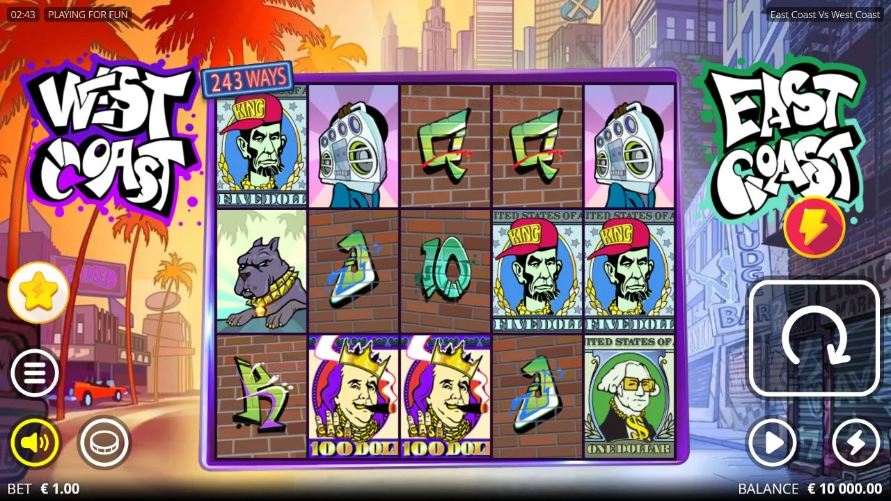 East Coast vs West Coast Nolimit City base-game grid with split-coast branding