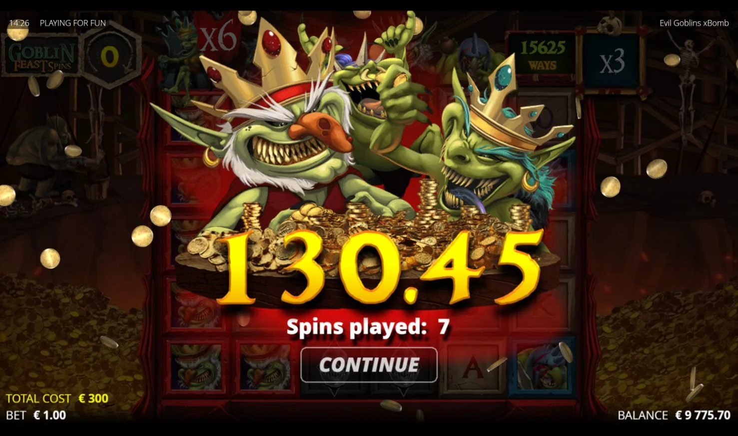 Evil Goblins xBomb Nolimit City: Evil Goblins xBomb Goblin Feast result of 130.45x