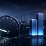 Abstract prediction market gauge showing low U.S. recession odds beside positive GDP signals