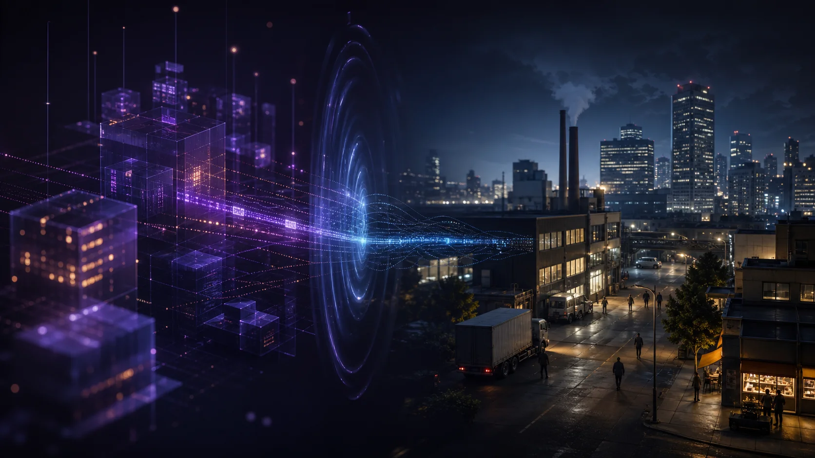 Abstract comparison of prediction market data with factories, shops and employment