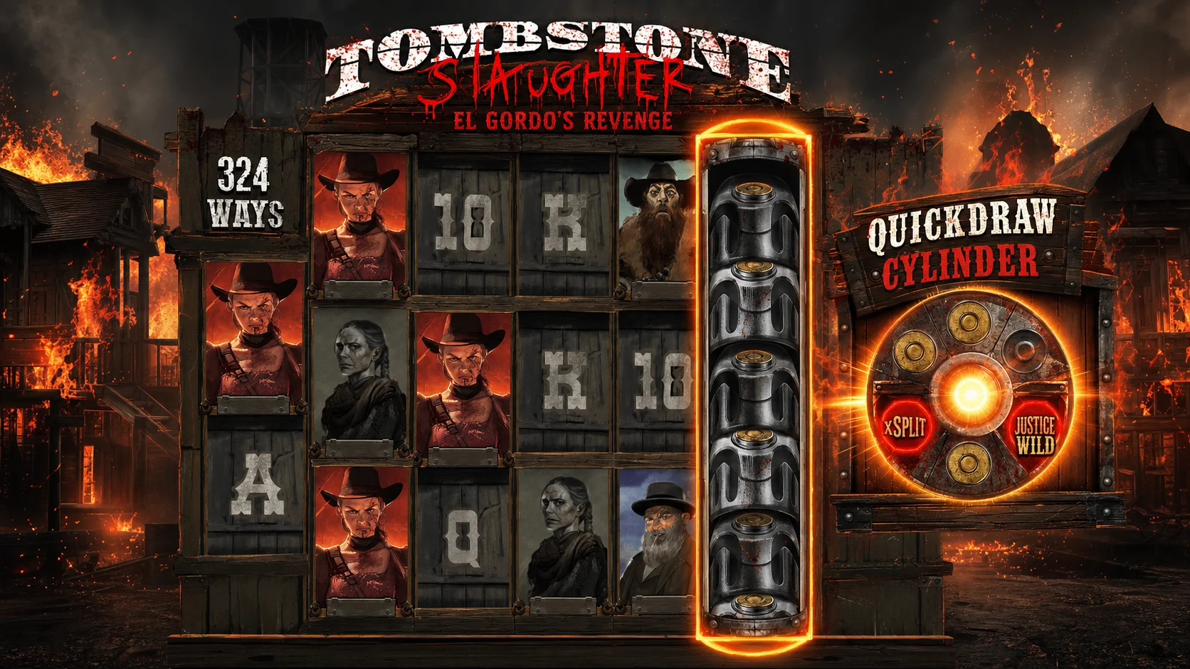 Tombstone Slaughter Nolimit City Quickdraw Cylinder with a stacked Revolver and xSplit