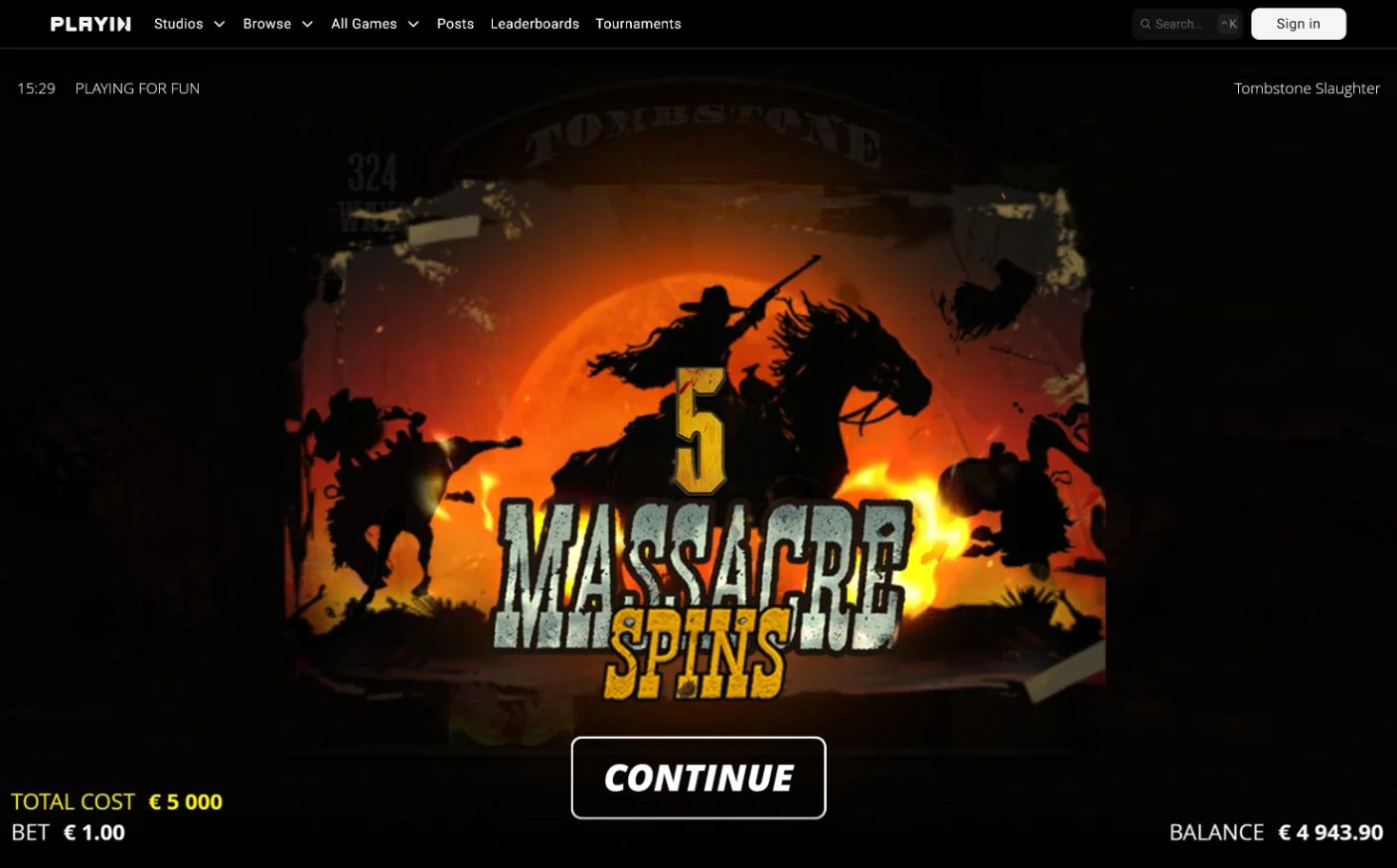 Tombstone Slaughter Nolimit City Massacre Spins trigger screen